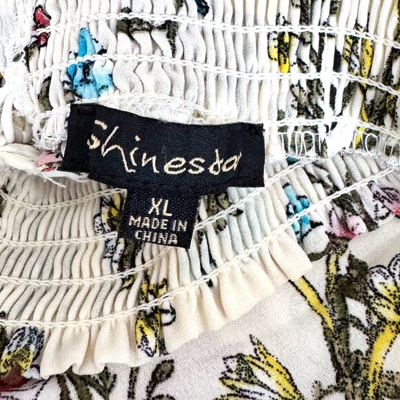 Shinestar Mock Neck Floral Cropped Blouse XL EUC - Picture 7 of 7